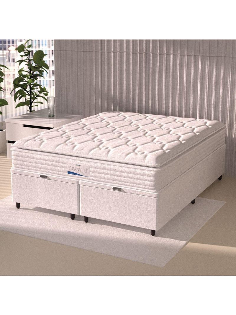 Cama Box Baú Casal King Colchão Molas Ensacadas Granville Com Pillow 193x203x69cm Branco