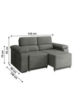 Sofá Desmontável Retrátil 2 Lugares 1,50m Fox Suede Cinza Selmer Cinza