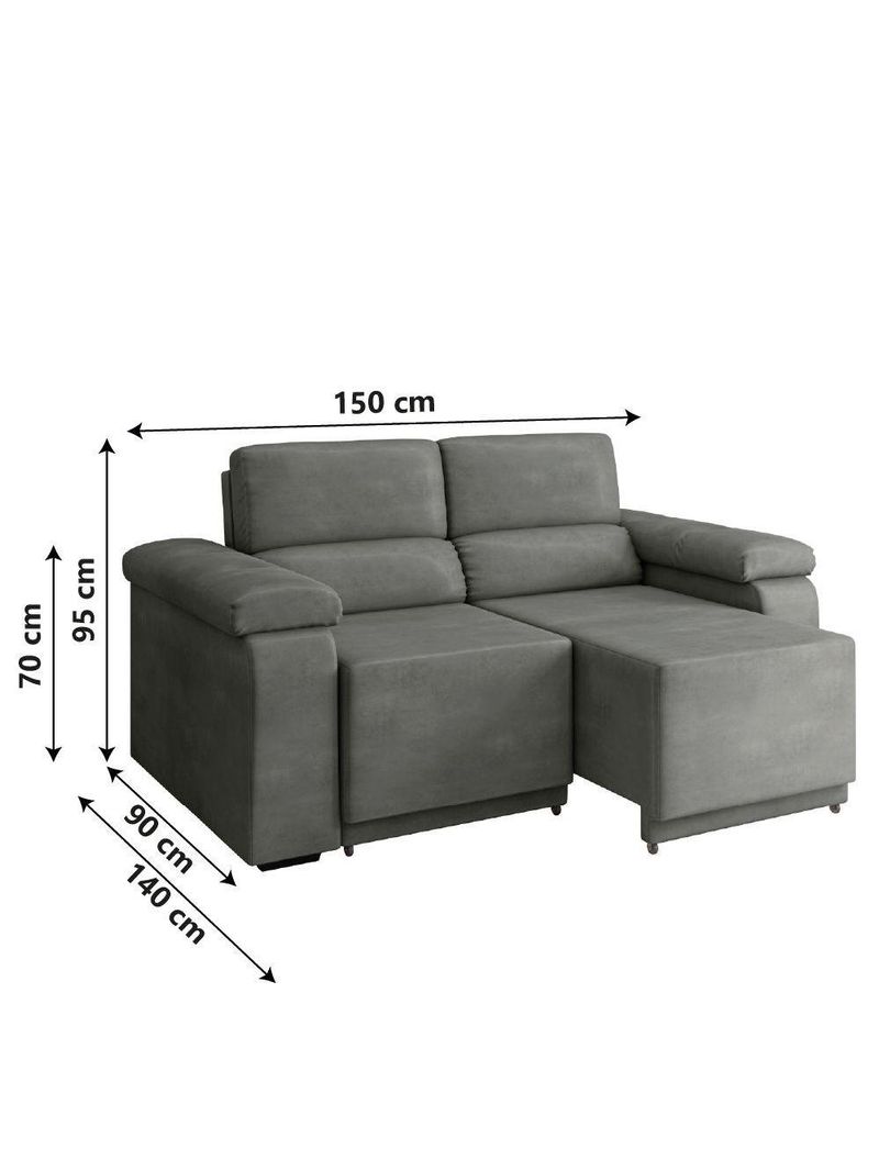 Sofá Desmontável Retrátil 2 Lugares 1,50m Fox Suede Cinza Selmer Cinza