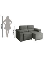 Sofá Desmontável Retrátil 2 Lugares 1,50m Fox Suede Cinza Selmer Cinza