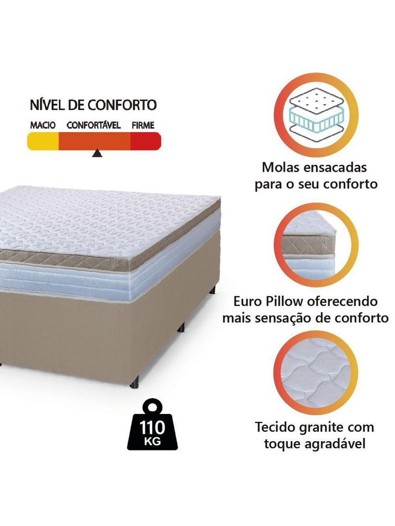 Cama Box Casal King Colchão Com Molas Ensacadas 193x203x60cm Dunas Branco/bege Hellen