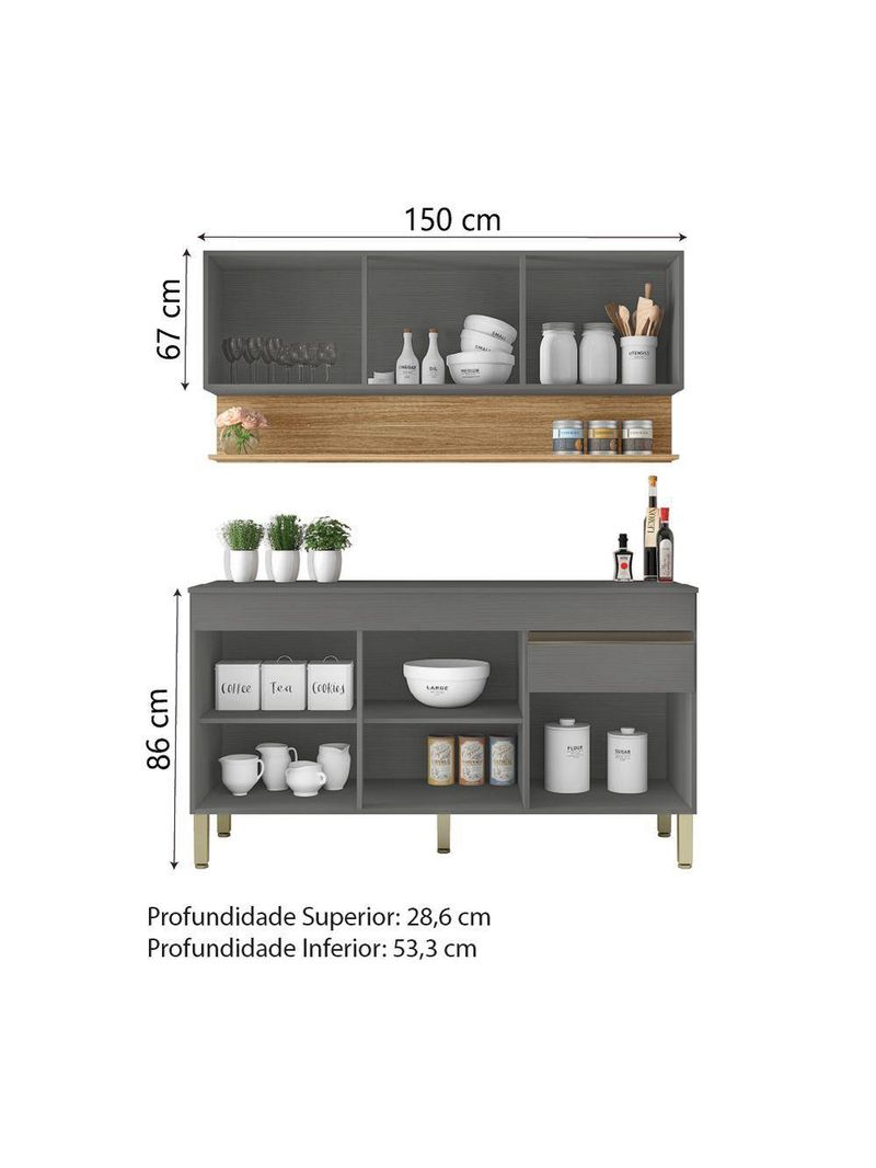 Kit Armário de Cozinha e Balcão Completa 1,50m Kit's Paraná