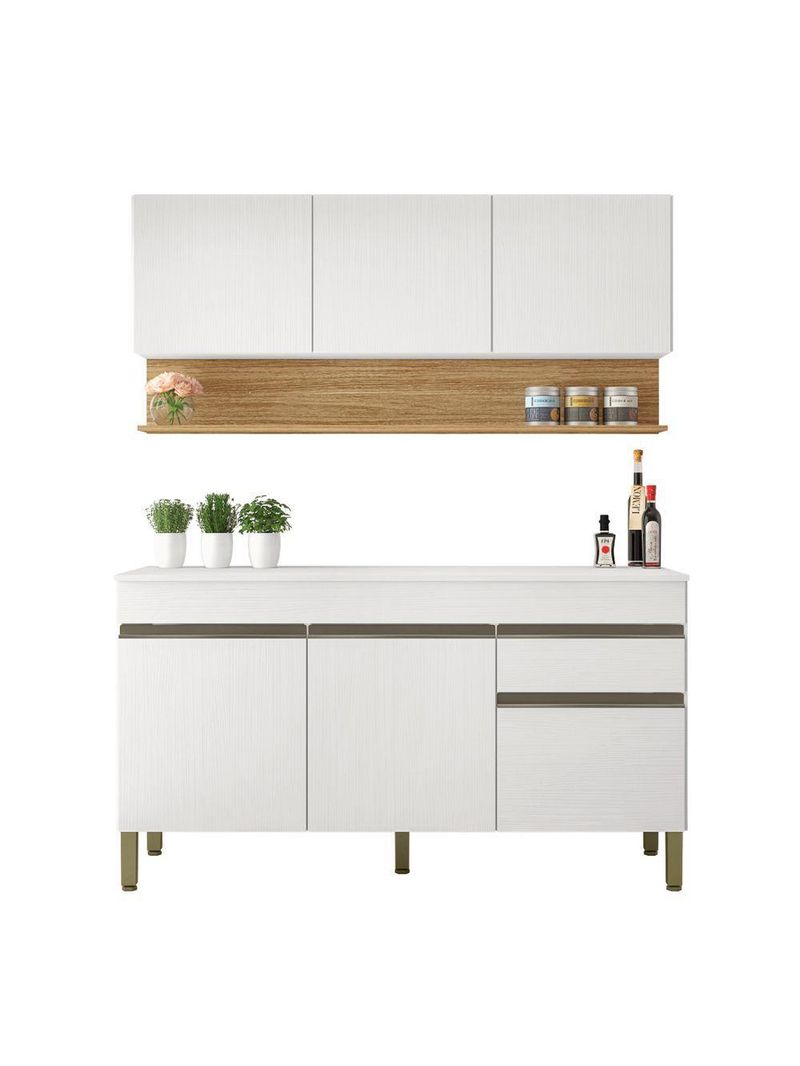 Kit Armário de Cozinha e Balcão Completa Branco Kit's Paraná