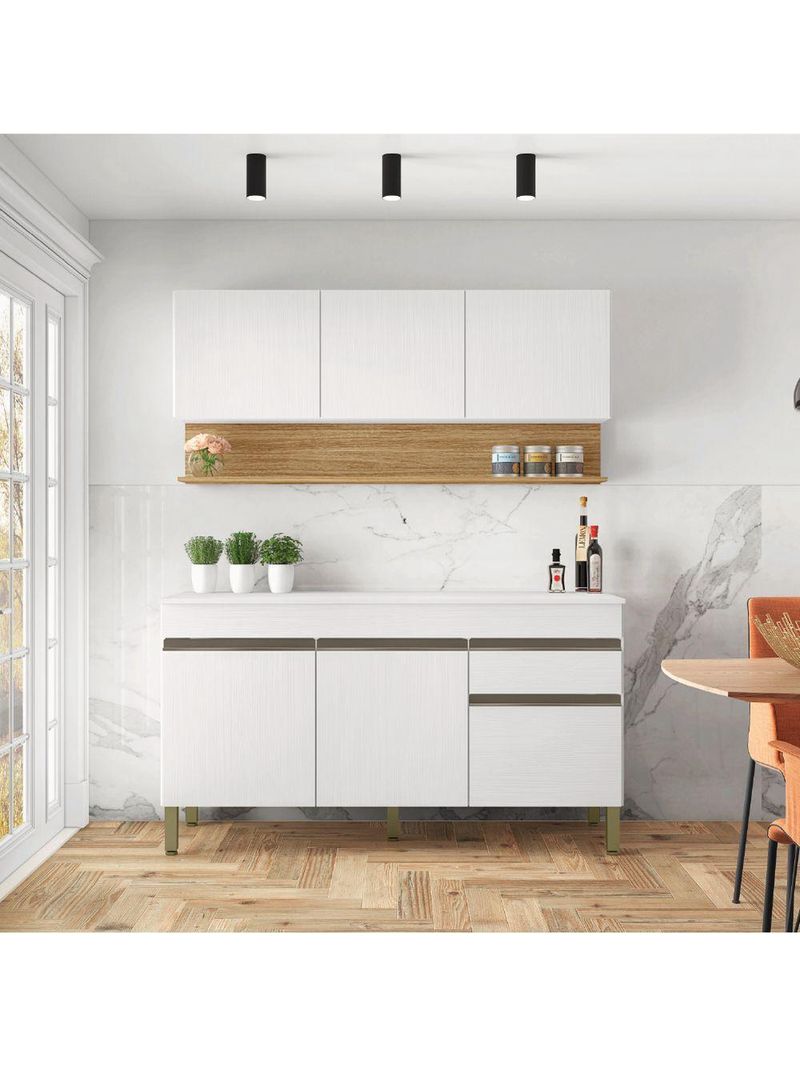 Kit Armário de Cozinha e Balcão Completa Branco Kit's Paraná