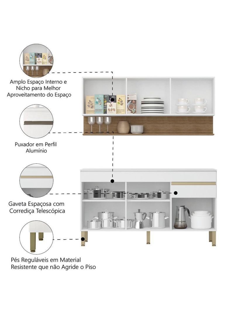 Kit Armário de Cozinha e Balcão Completa Branco Kit's Paraná