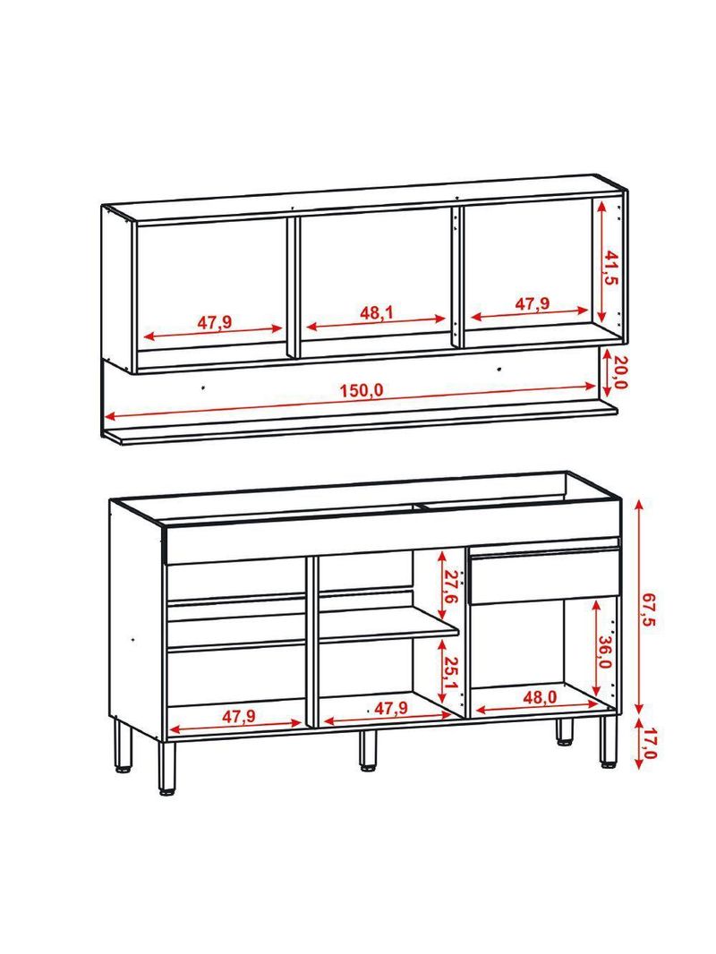Kit Armário de Cozinha e Balcão Completa Branco Kit's Paraná