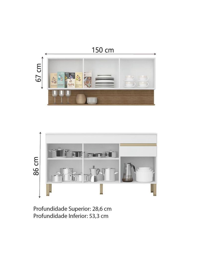 Kit Armário de Cozinha e Balcão Completa Branco Kit's Paraná