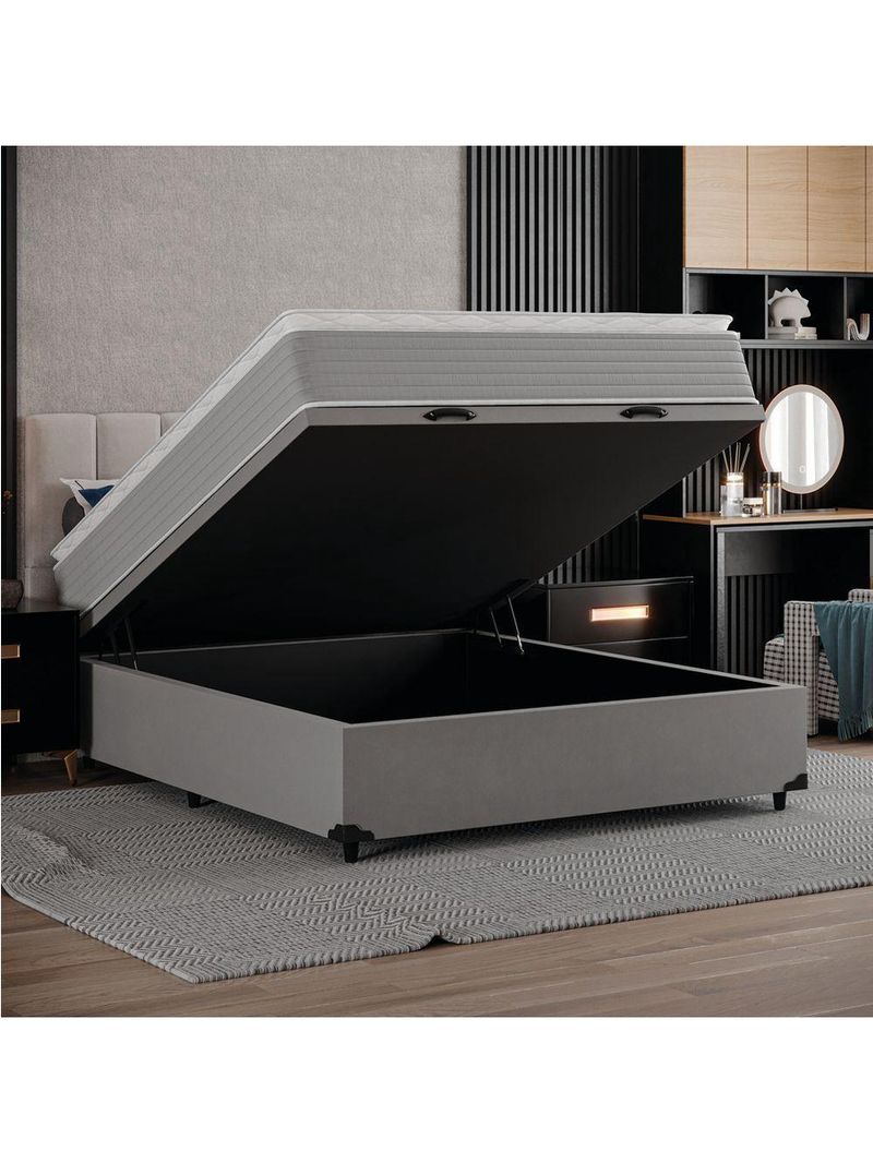 Cama Box Baú Casal Molas Ensacadas Pillow Top 138x188x66cm Martino Cinza Umaflex Cinza