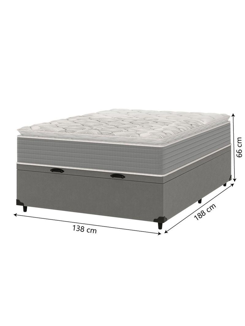 Cama Box Baú Casal Molas Ensacadas Pillow Top 138x188x66cm Martino Cinza Umaflex Cinza