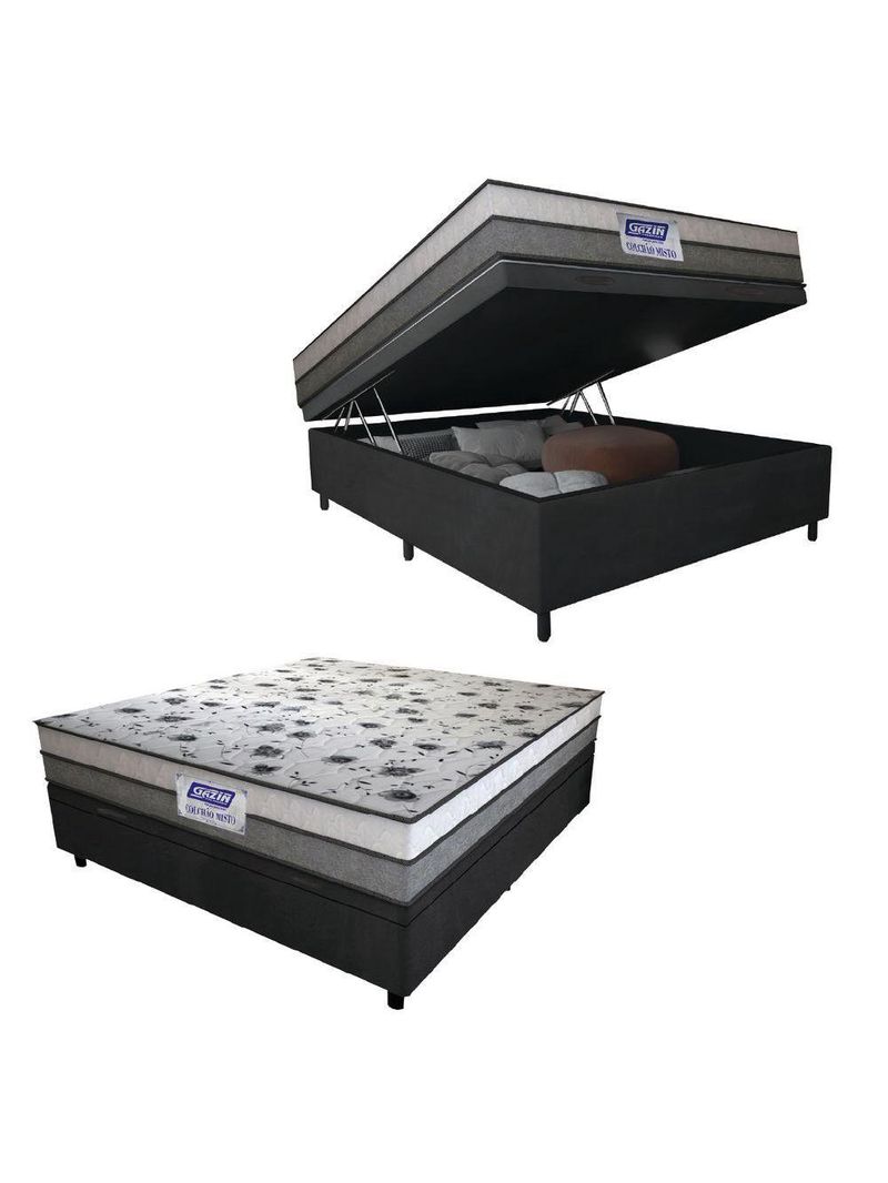 Cama Box Baú Casal Colchão Espuma D33 Fort 138x188x62cm Cinza / Branco Gazin