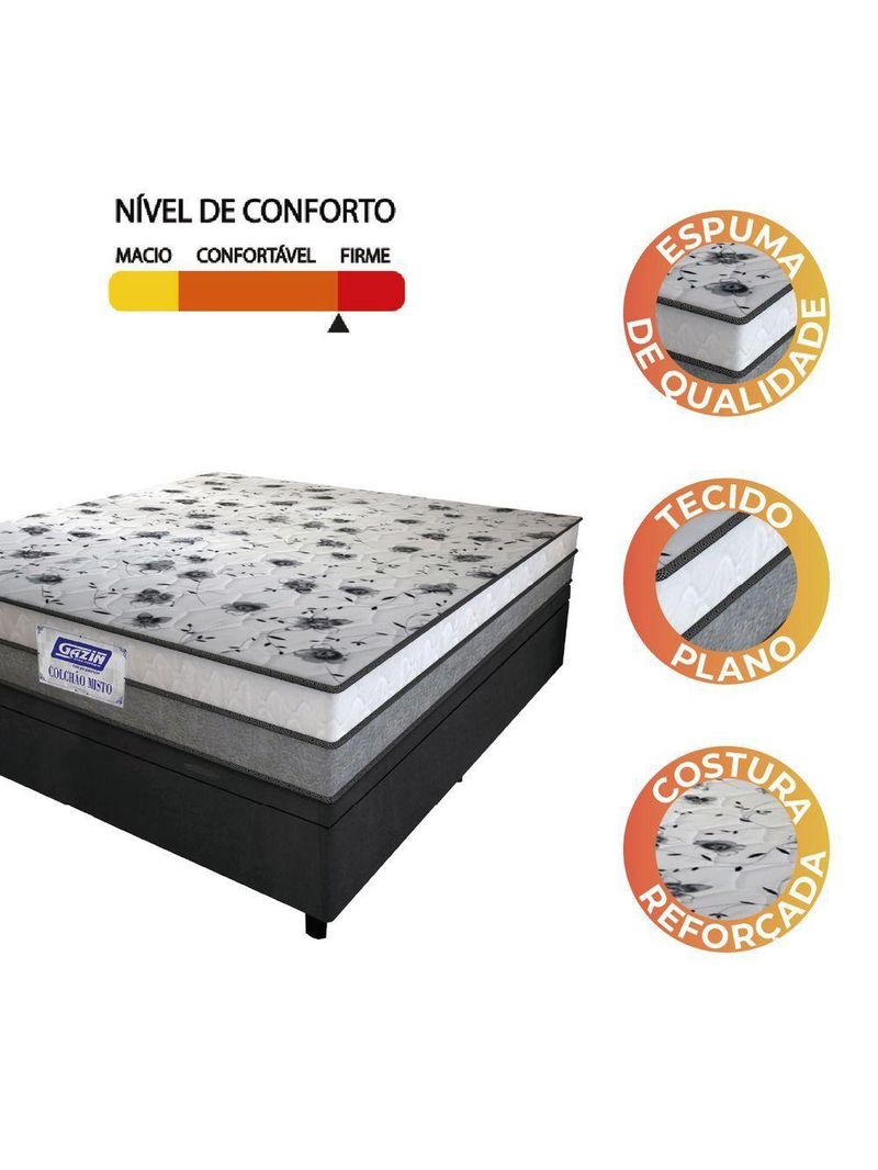Cama Box Baú Casal Colchão Espuma D33 Fort 138x188x62cm Cinza / Branco Gazin