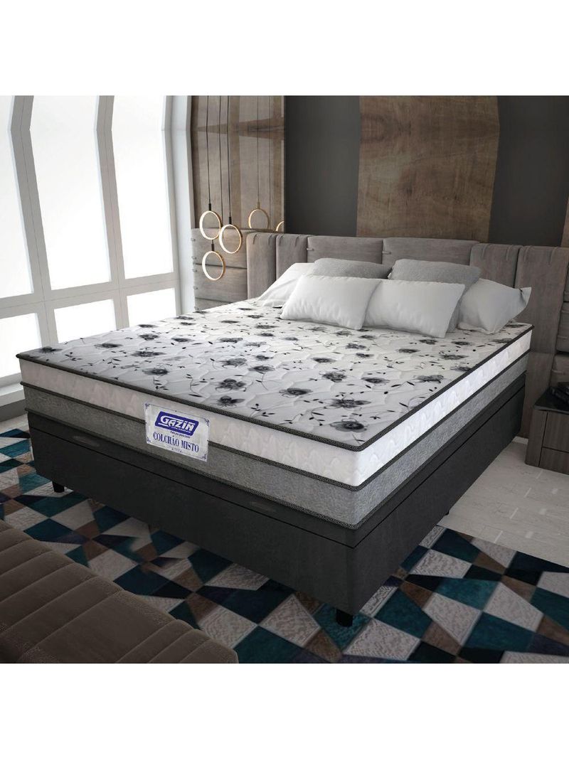 Cama Box Baú Casal Colchão Espuma D33 Fort 138x188x62cm Cinza / Branco Gazin