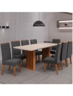 Conjunto De Mesa Sala De Jantar Tampo Com Vidro Mond 2m 8 Cadeiras Bele Veludo Viero Madeirado / Cinza