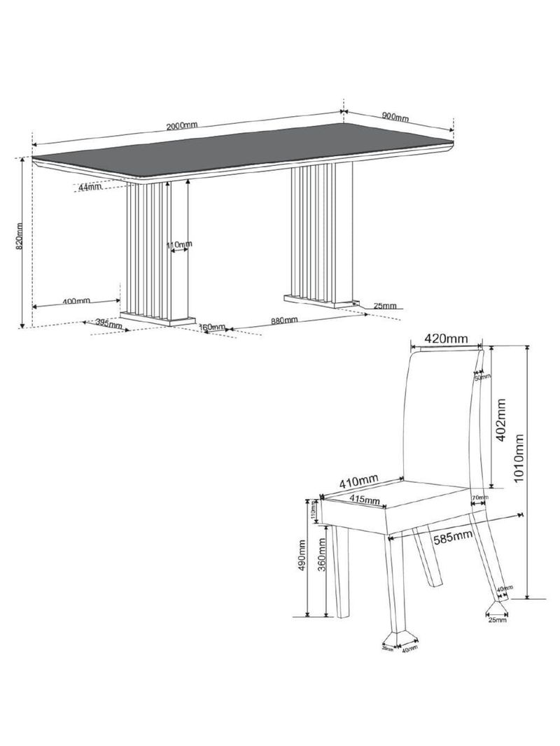Conjunto De Mesa Sala De Jantar Tampo Com Vidro Mond 2m 8 Cadeiras Bele Veludo Viero Madeirado / Cinza