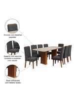 Conjunto De Mesa Sala De Jantar Tampo Com Vidro Mond 2m 8 Cadeiras Bele Veludo Viero Madeirado / Cinza