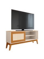 Rack Bancada Para TV Até 55 Polegadas 1,36m 1 Porta Com Tela Rattan Off White/Cedro Caribe EDN