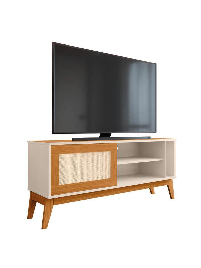 Rack Bancada Para TV Até 55 Polegadas 1,36m 1 Porta Com Tela Rattan Off White/Cedro Caribe EDN