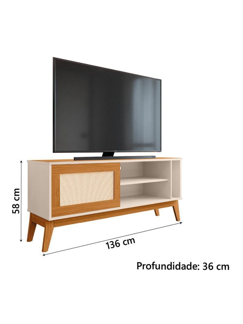 Rack Bancada Para TV Até 55 Polegadas 1,36m 1 Porta Com Tela Rattan Off White/Cedro Caribe EDN
