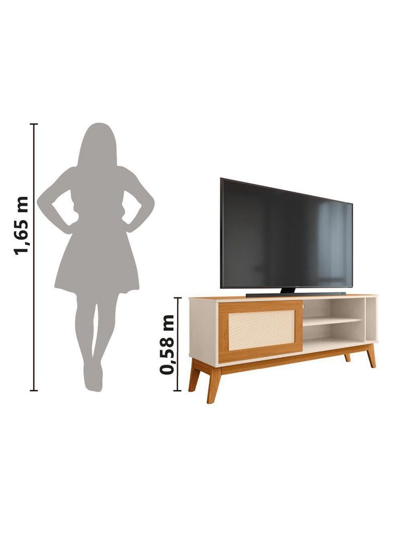 Rack Bancada Para TV Até 55 Polegadas 1,36m 1 Porta Com Tela Rattan Off White/Cedro Caribe EDN