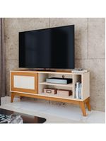 Rack Bancada Para TV Até 55 Polegadas 1,36m 1 Porta Com Tela Rattan Off White/Cedro Caribe EDN