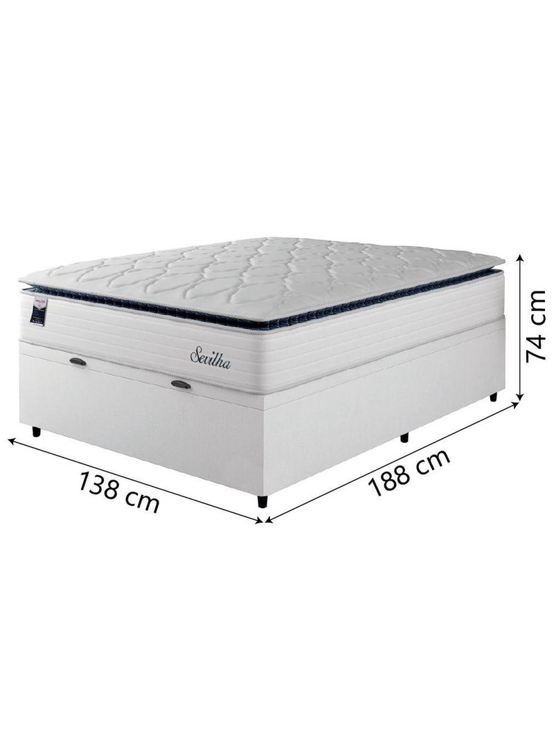 Cama Box Baú Casal Colchão Molas Ensacadas Com Pillow Sevilha 138x188x74cm Branco/cinza Hellen