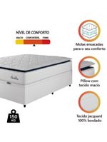 Cama Box Baú Casal Colchão Molas Ensacadas Com Pillow Sevilha 138x188x74cm Branco/cinza Hellen
