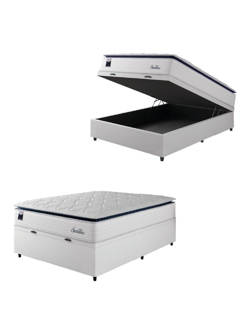 Cama Box Baú Casal Colchão Molas Ensacadas Com Pillow Sevilha 138x188x74cm Branco/cinza Hellen