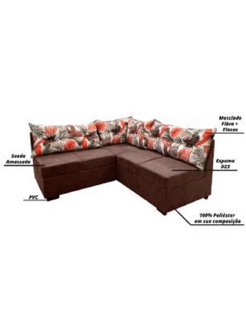 Sofá De Canto 5 Lugares Renaut Suede Marrom/Palmeira