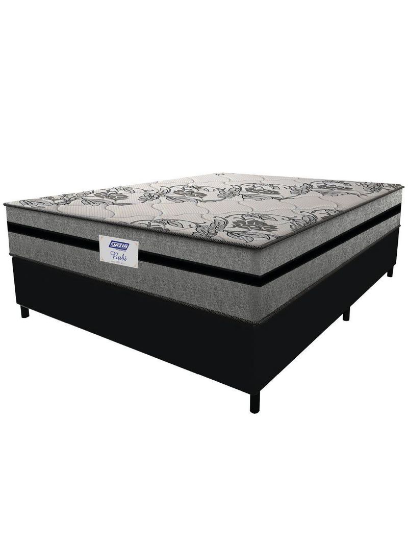 Cama Box Casal Queen Colchão Gazin Com Molas Ensacadas Rubi 158x198x70cm Suede Preto/cinza Cinza