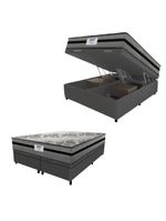 Cama Box Baú Casal Queen Colchão Gazin com Molas Ensacadas Rubi 158x198x73cm Suede Cinza/Preto