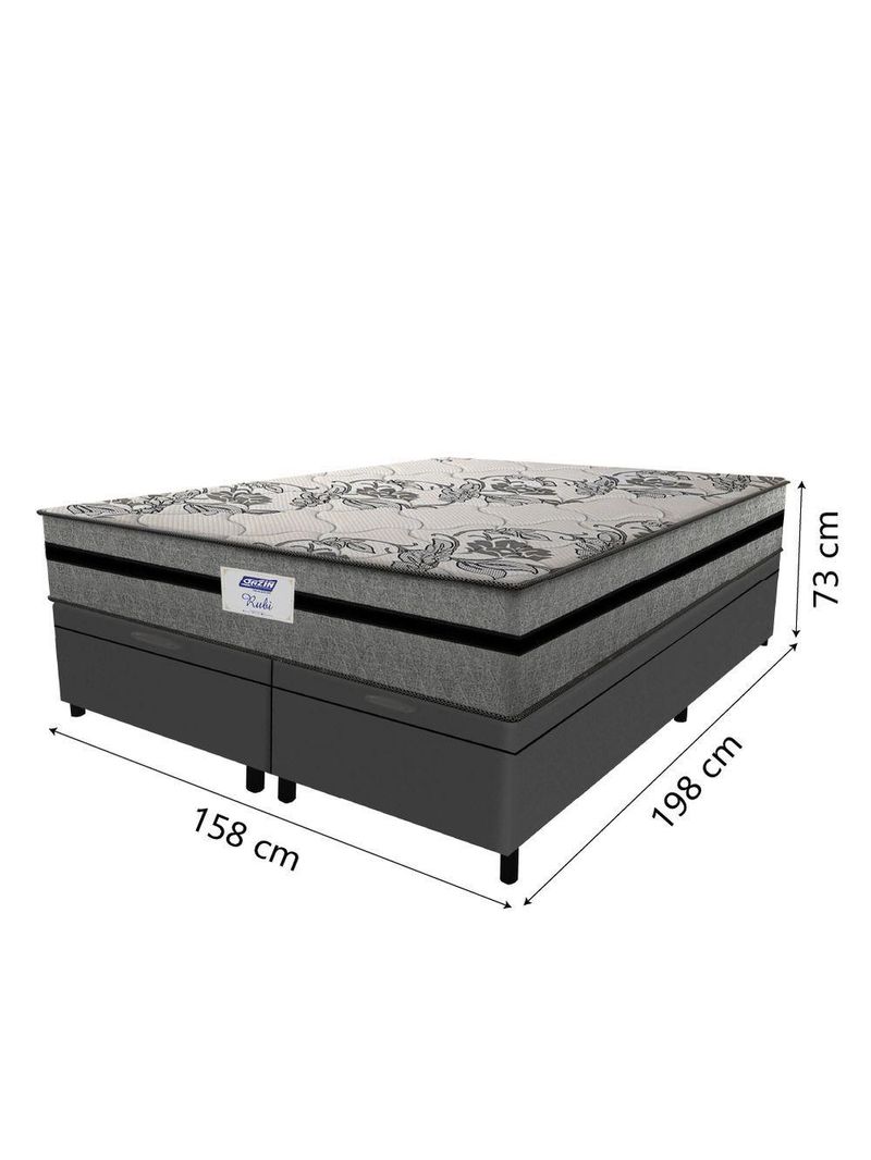 Cama Box Baú Casal Queen Colchão Gazin com Molas Ensacadas Rubi 158x198x73cm Suede Cinza/Preto