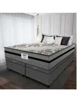 Cama Box Baú Casal Queen Colchão Gazin com Molas Ensacadas Rubi 158x198x73cm Suede Cinza/Preto