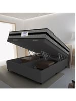 Cama Box Baú Casal Queen Colchão Gazin com Molas Ensacadas Rubi 158x198x73cm Suede Cinza/Preto