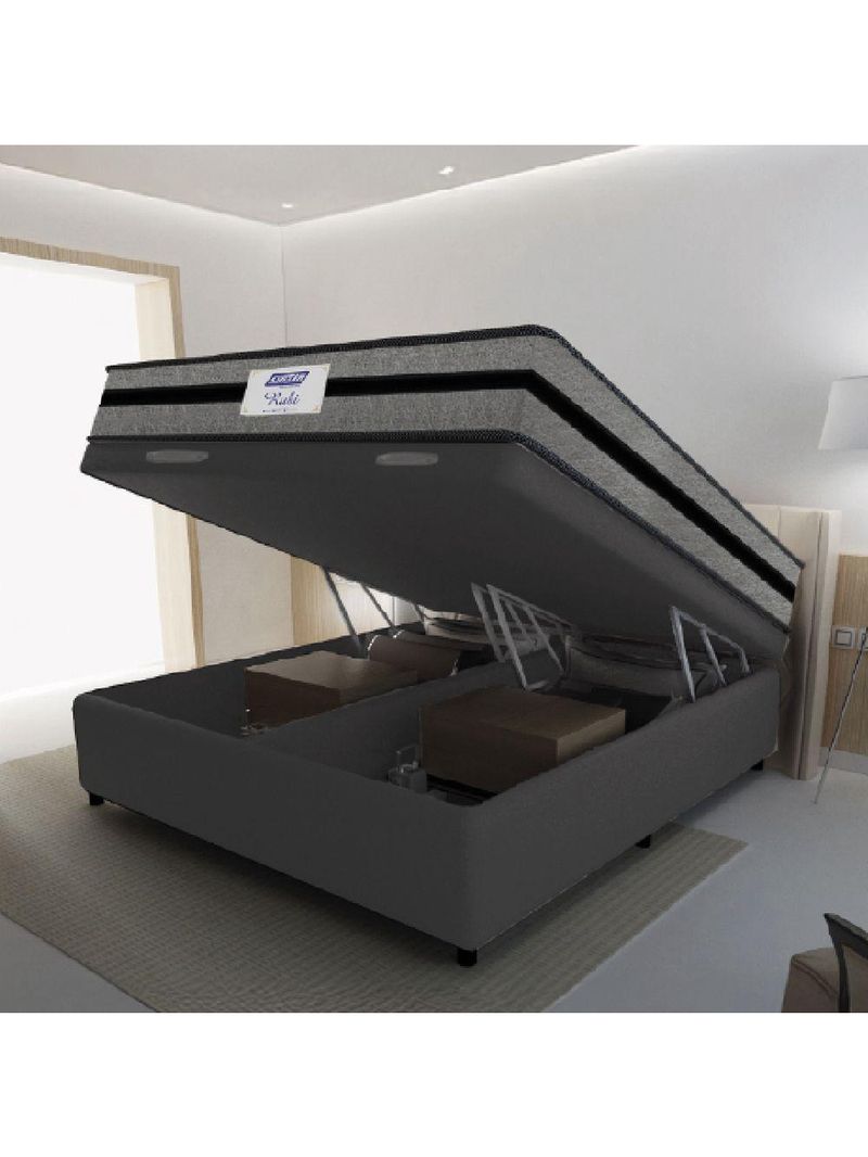 Cama Box Baú Casal Queen Colchão Gazin com Molas Ensacadas Rubi 158x198x73cm Suede Cinza/Preto