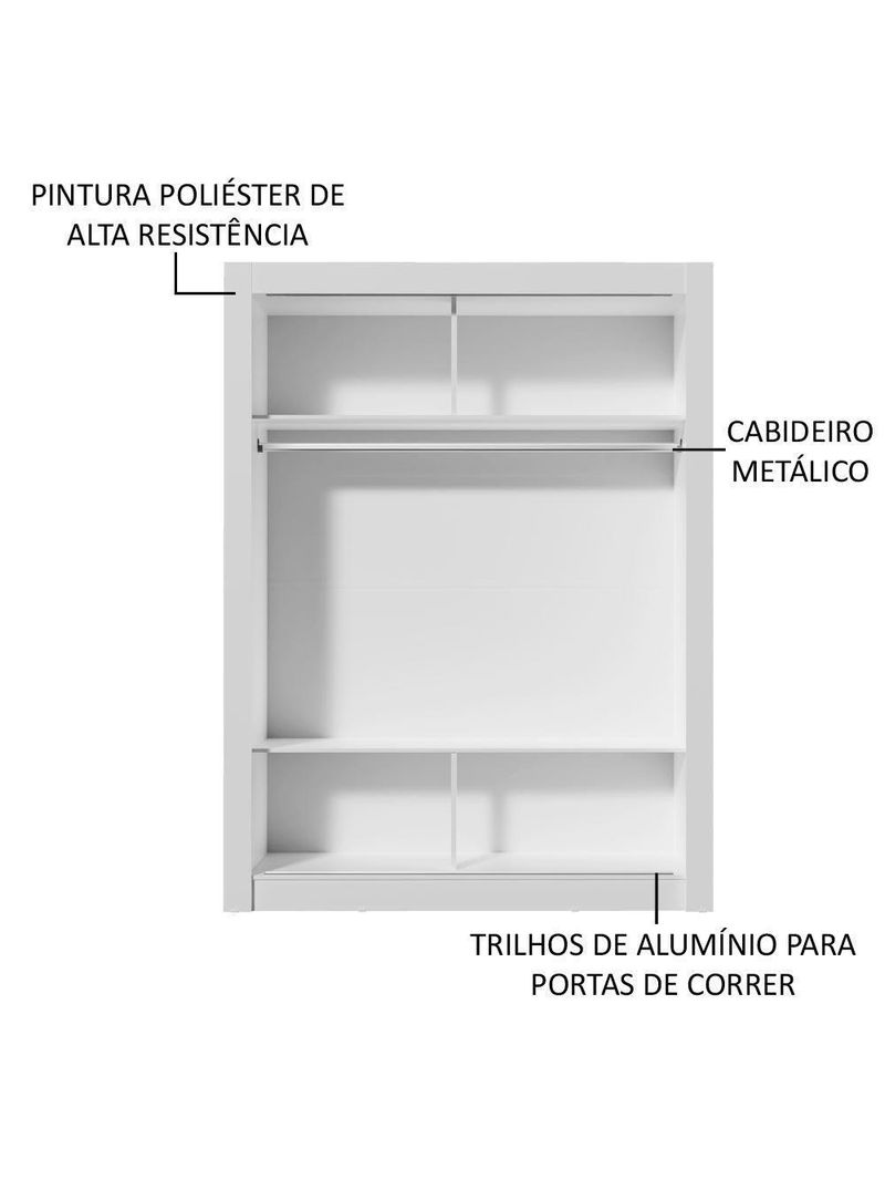 Guarda-Roupa Solteiro Madesa Denver 2 Portas de Correr – Branco/Cinza