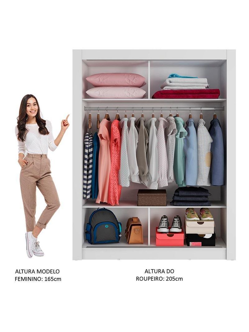 Guarda-Roupa Solteiro Madesa Denver 2 Portas de Correr – Branco/Cinza
