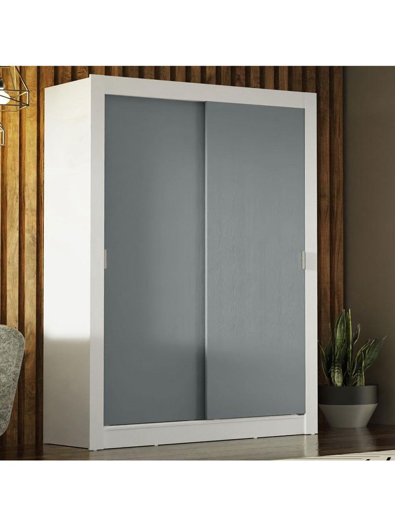 Guarda-Roupa Solteiro Madesa Denver 2 Portas de Correr – Branco/Cinza