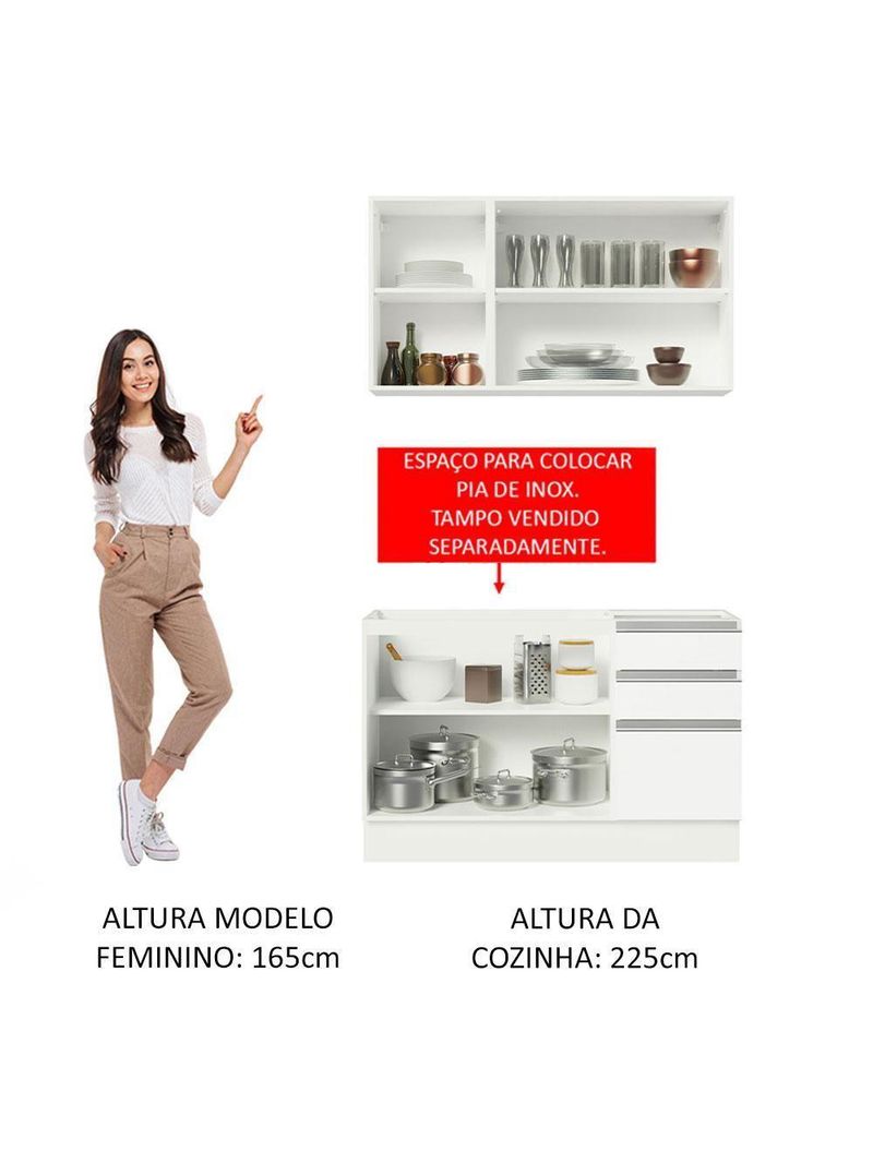 Cozinha Compacta Glamy Com Armário E Balcão sem Tampo E Pia