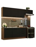 Cozinha Completa Madesa Ágata 260002 com Armário e Balcão – Rustic/Preto (Sem Tampo e Pia)