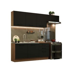 Cozinha Completa Madesa Ágata 260002 com Armário e Balcão – Rustic/Preto (Sem Tampo e Pia)