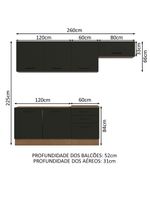 Cozinha Completa Madesa Ágata 260002 com Armário e Balcão – Rustic/Preto (Sem Tampo e Pia)