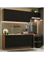 Cozinha Completa Madesa Ágata 260002 com Armário e Balcão – Rustic/Preto (Sem Tampo e Pia)