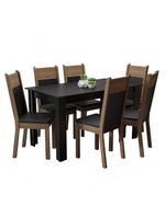 Mesa Tampo de Madeira com 6 Cadeiras Preto Rustic Preto