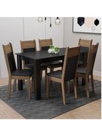 Mesa Tampo de Madeira com 6 Cadeiras Preto Rustic Preto