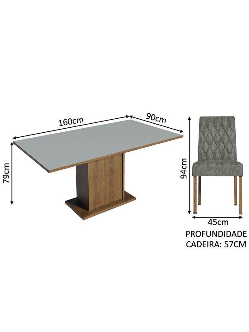 Conjunto Sala De Jantar Mesa Tampo De Madeira 6 Cadeiras