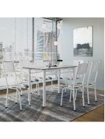 Conjunto De Mesa Sala De Jantar Sara Com 6 Cadeiras Tubular Granito 1,40m Artefamol Branco / Floral