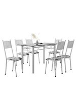 Conjunto De Mesa Sala De Jantar Sara Com 6 Cadeiras Tubular Granito 1,40m Artefamol Branco / Floral