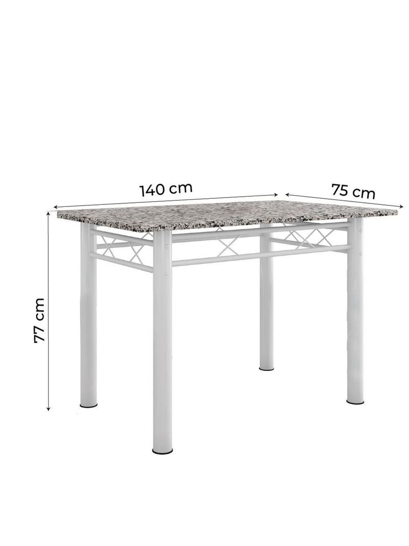 Conjunto De Mesa Sala De Jantar Sara Com 6 Cadeiras Tubular Granito 1,40m Artefamol Branco / Floral