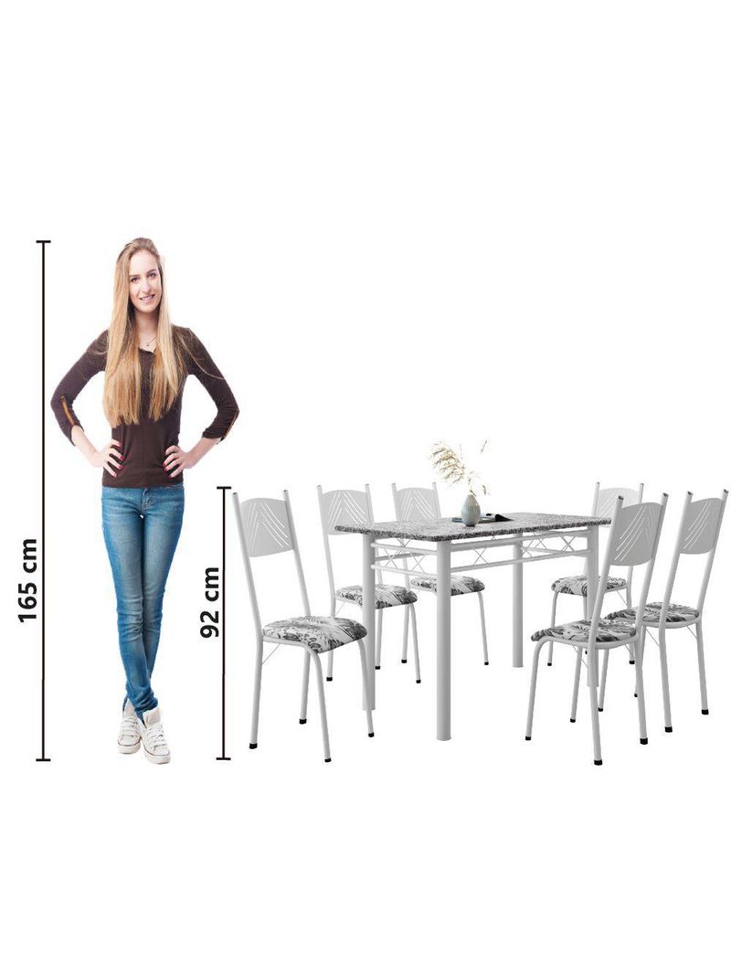 Conjunto De Mesa Sala De Jantar Sara Com 6 Cadeiras Tubular Granito 1,40m Artefamol Branco / Floral