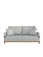 Sofá 3 Lugares 2m Living Com Almofadas Pés Madeira Linho Kazu Bex's Cinza